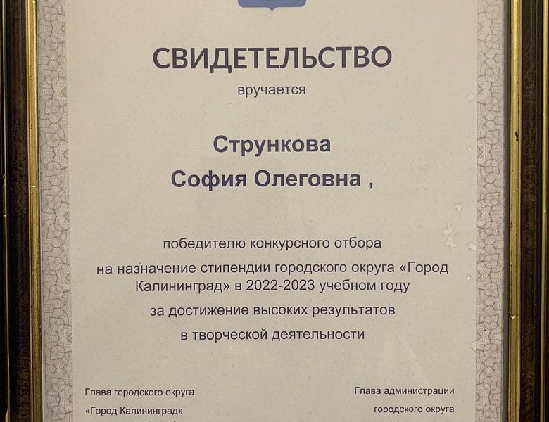 «Стипендиат главы городского округа «Город Калининград»